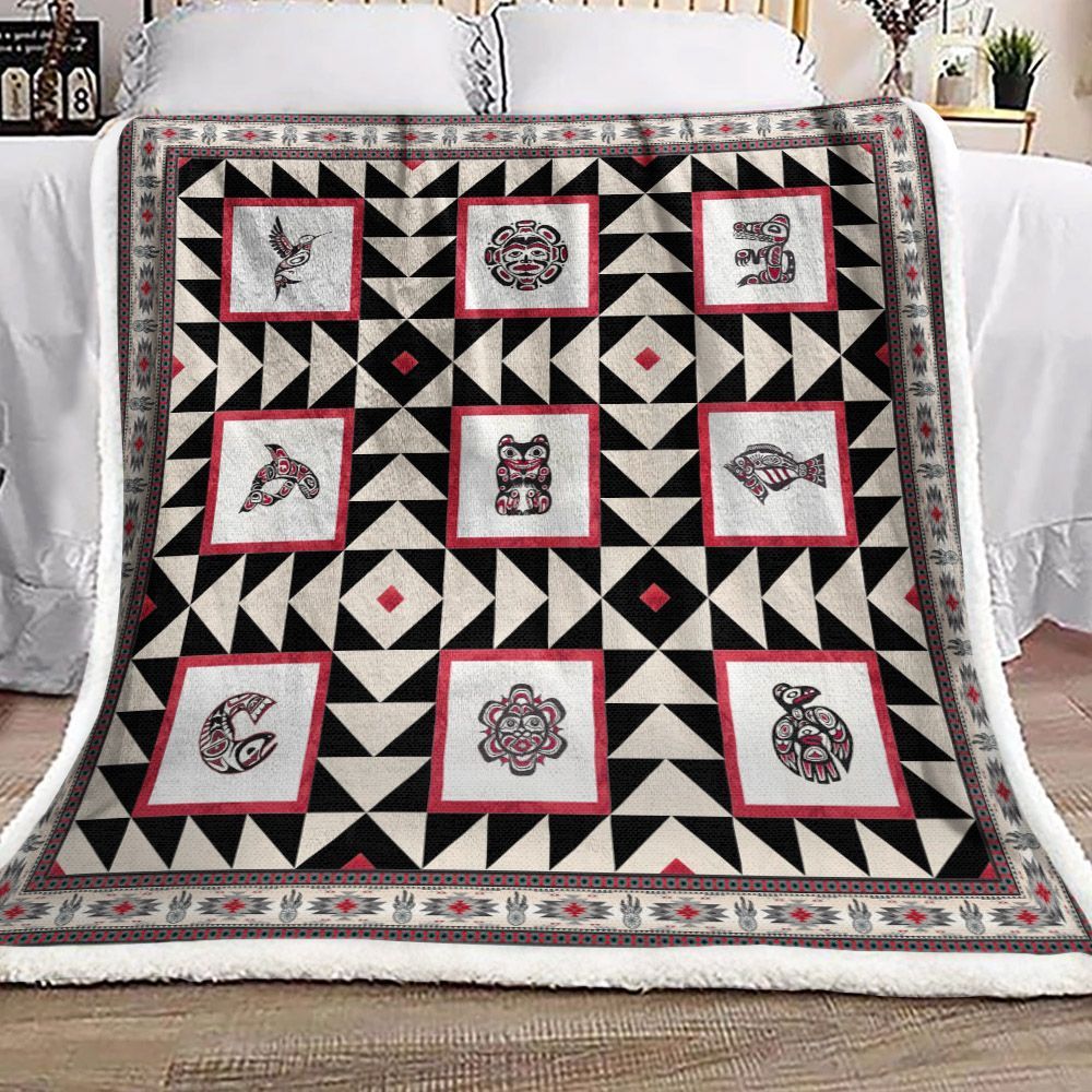 Pacific Northwest Native American Sherpa Fleece Blanket