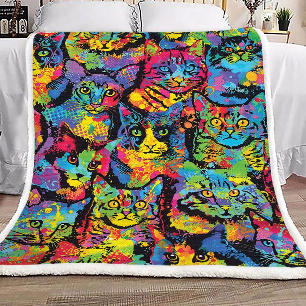 Paint Cats Sherpa Fleece Blanket