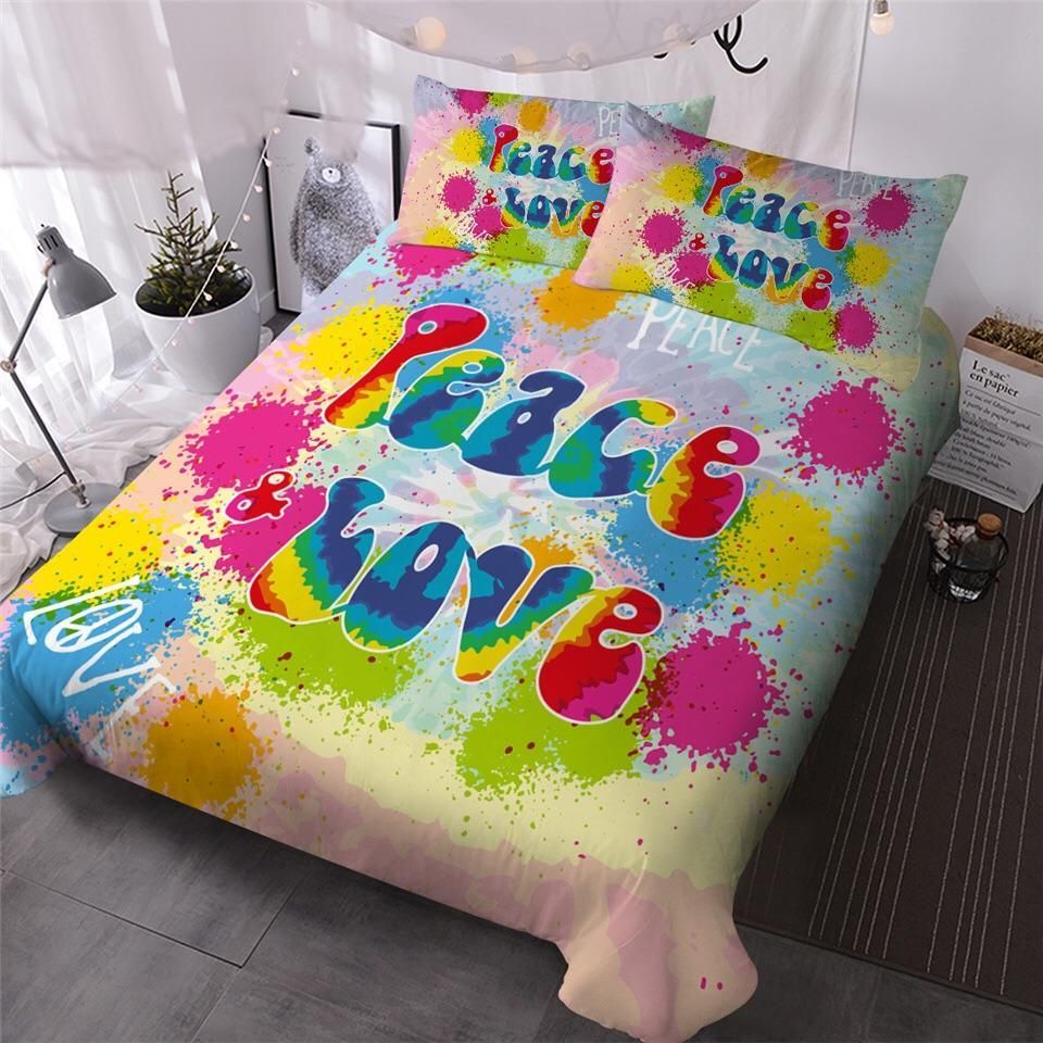 Paint Splattered Peace Love Bedding Set