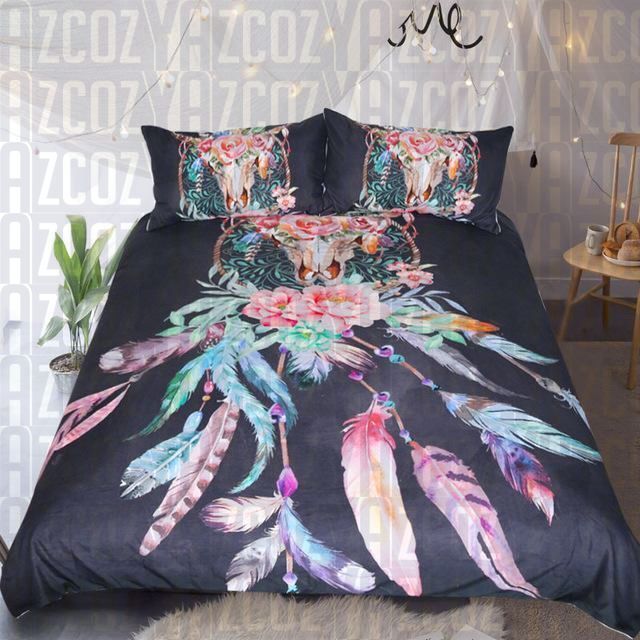 Painted Bull Dreamcatcher Black Bedding Set