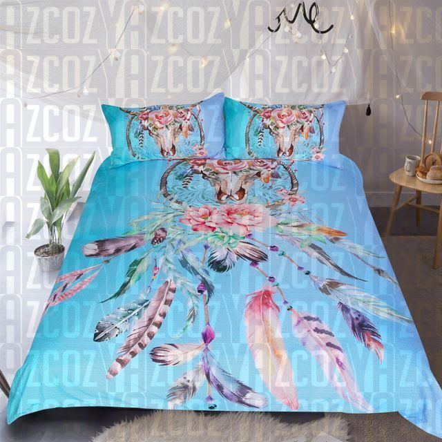 Painted Bull Dreamcatcher Blue Bedding Set