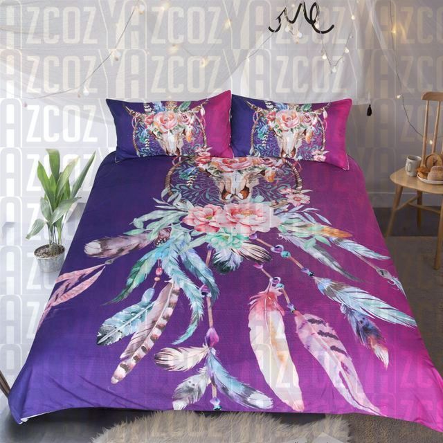 Painted Bull Dreamcatcher Purple Bedding Set