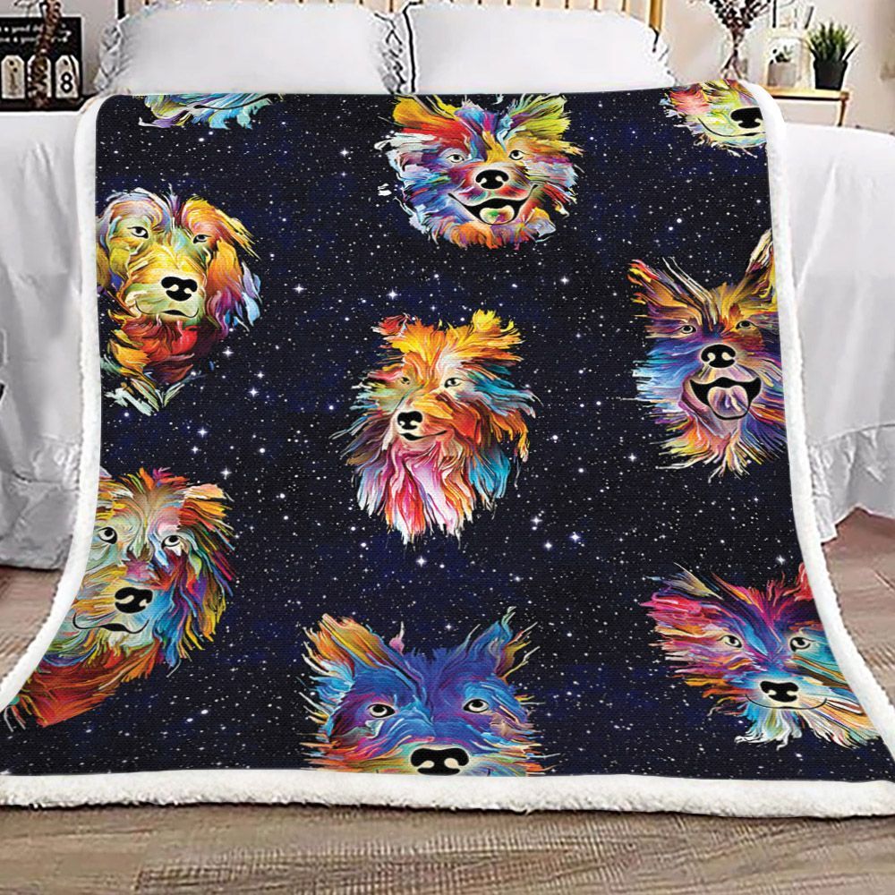 Painted Dogs In Stars Sherpa Fleece Blanket