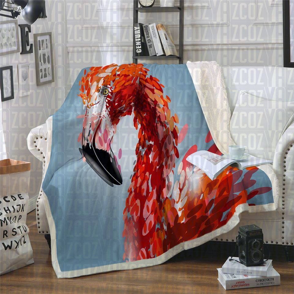 Painted Flamingo Sherpa Fleece Blanket