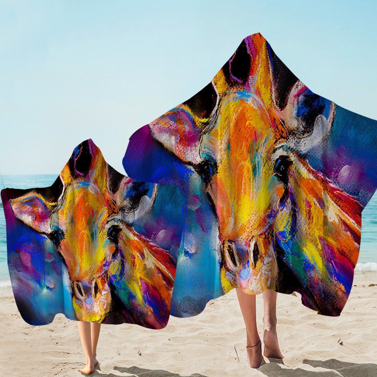 Painted Giraffe Love Animal Printed Hooded Towel