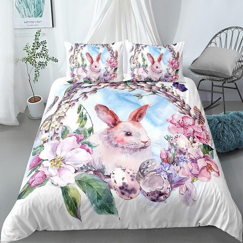 Painted Rabbit Floral Circle Bedding Set