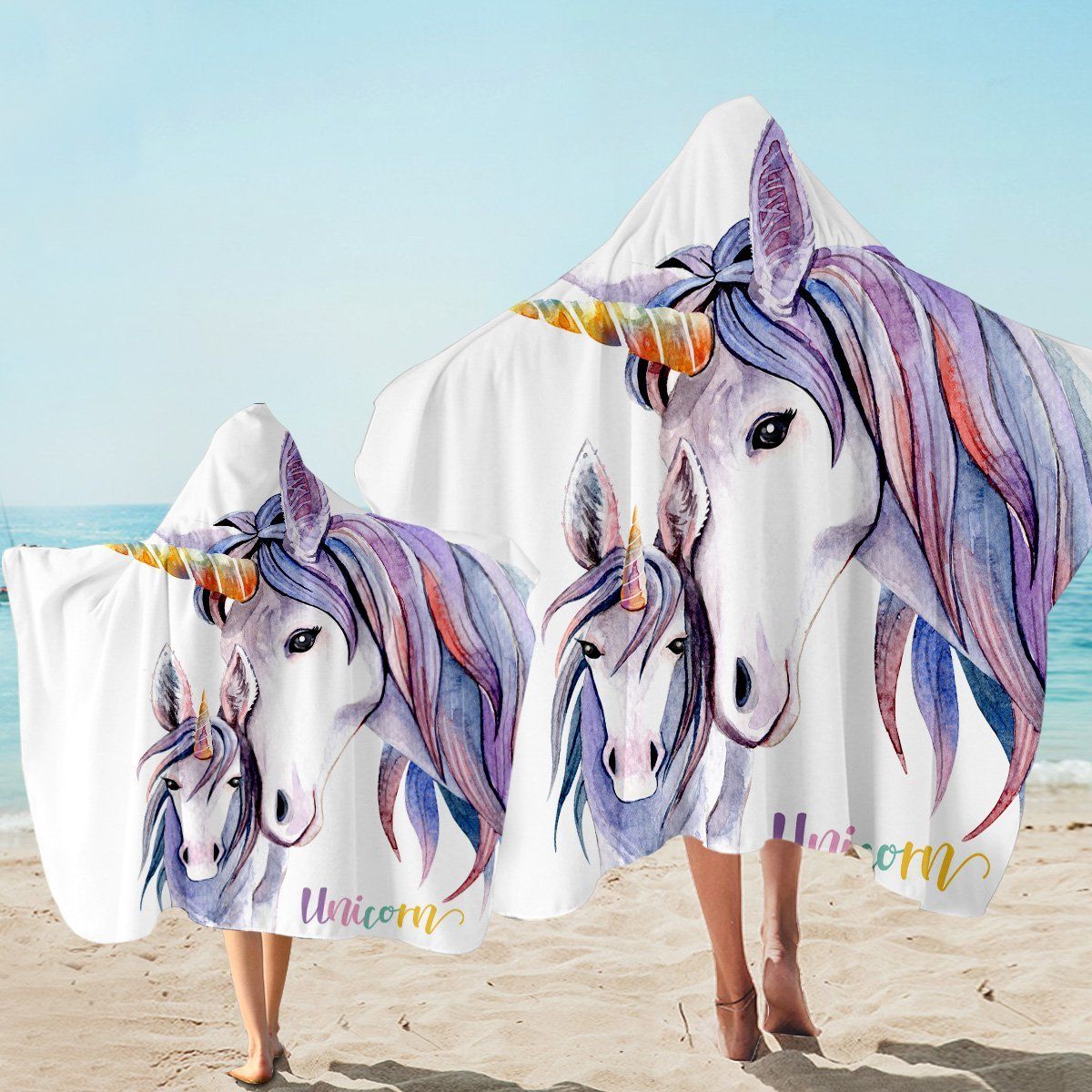 Painted Unicorn White Pattern Printed Hooded Towel