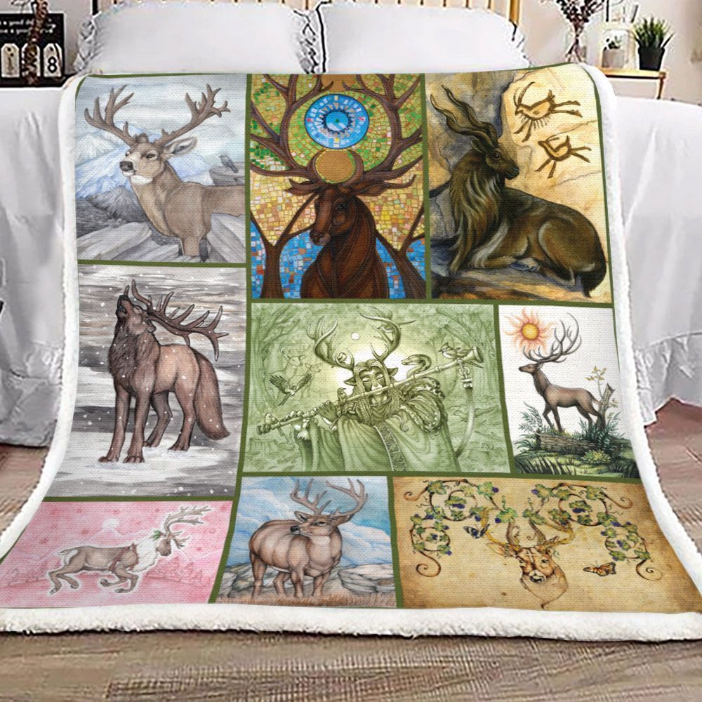 Painting Deers Sherpa Fleece Blanket