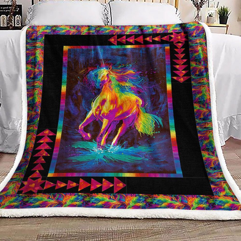 Painting Horse Sherpa Fleece Blanket