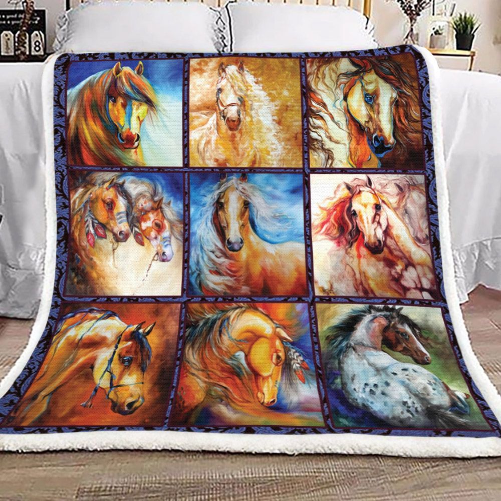 Painting Horses Sherpa Fleece Blanket