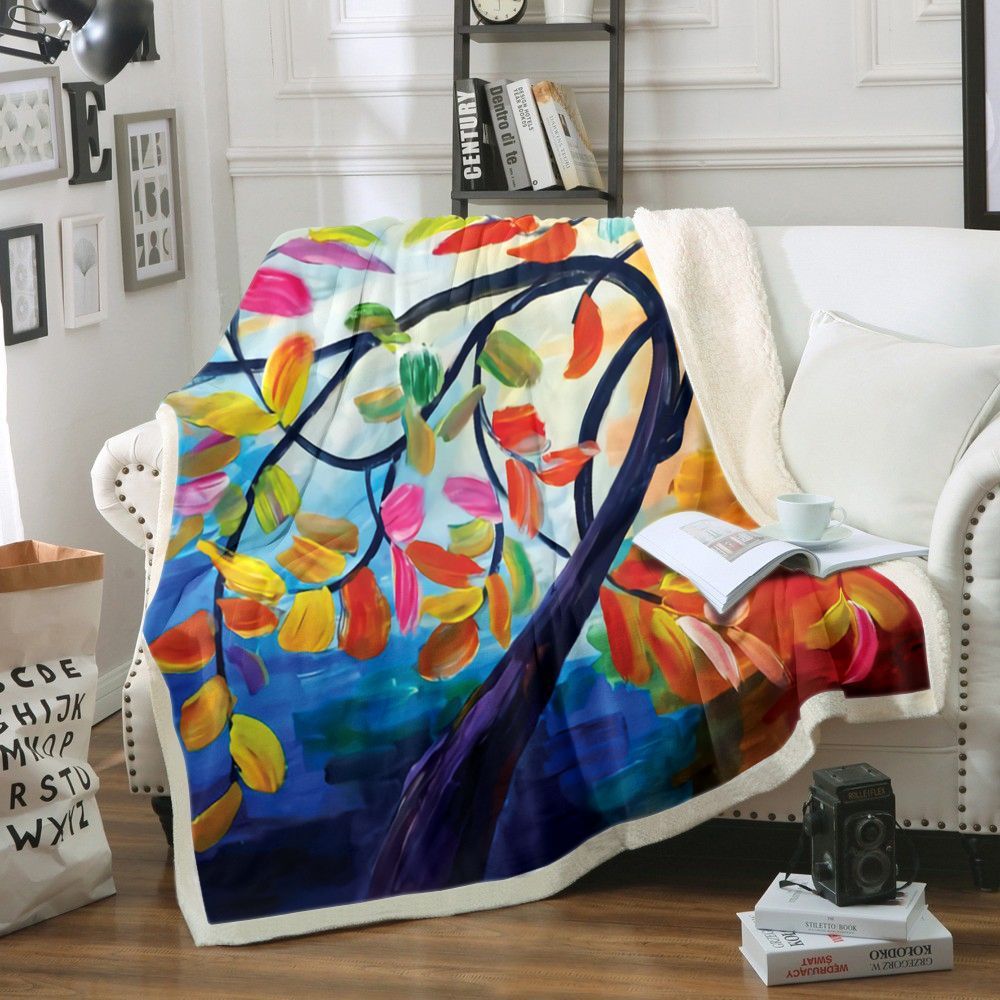 Painting Tree Sherpa Fleece Blanket