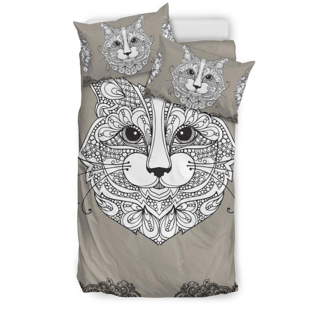 Paisley Cat White And Gray Bedding Set