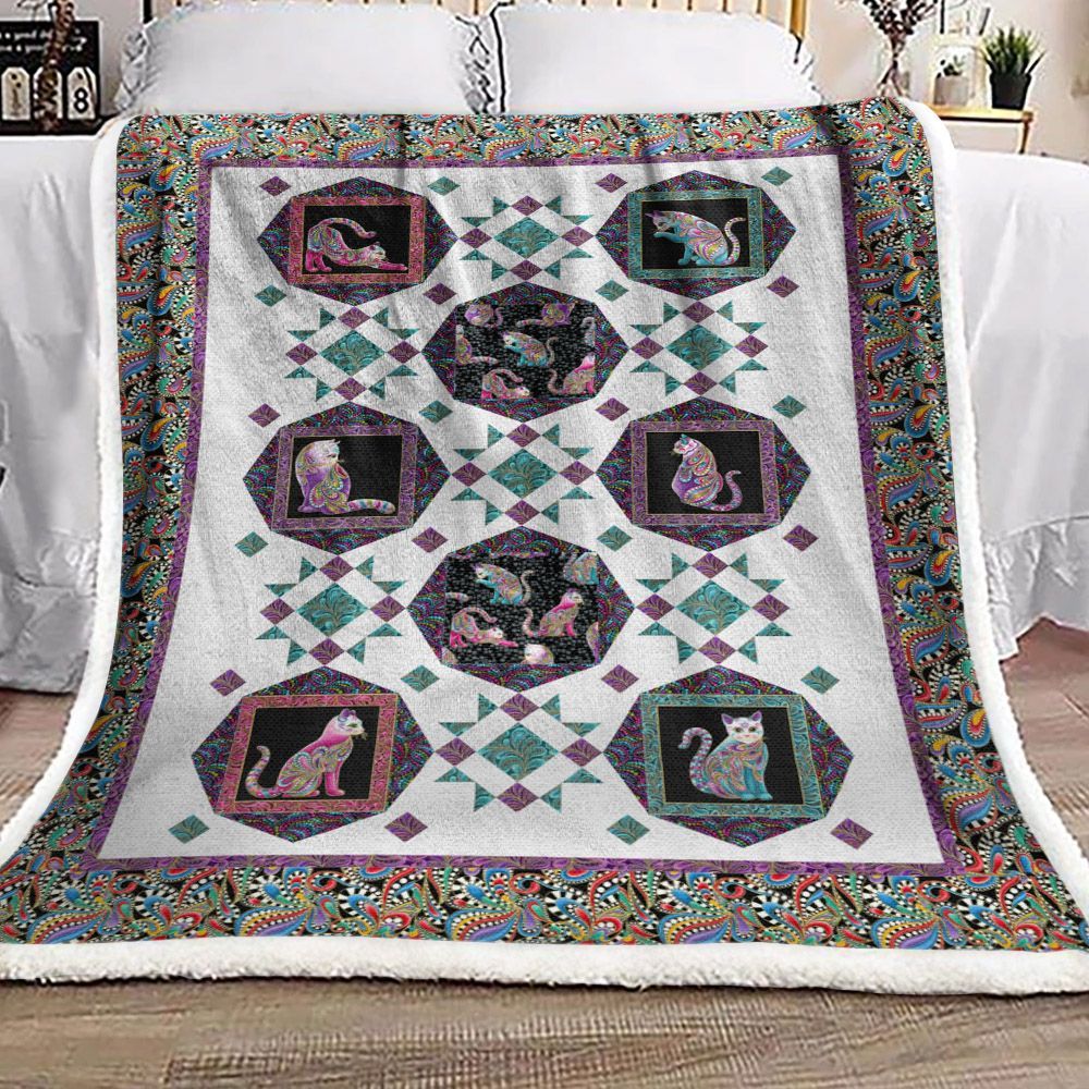 Paisley Cats Sherpa Fleece Blanket