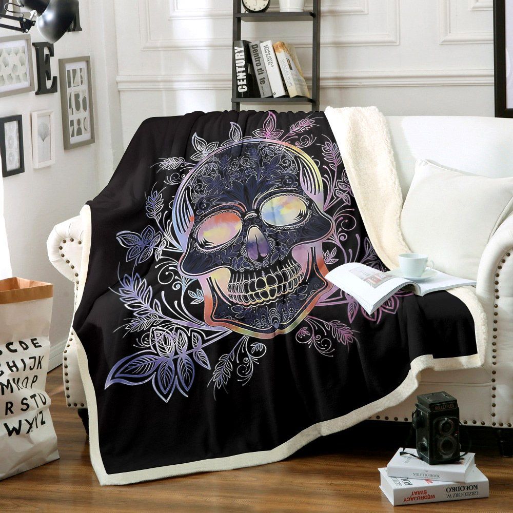 Paisley Desire Skull Sherpa Fleece Blanket