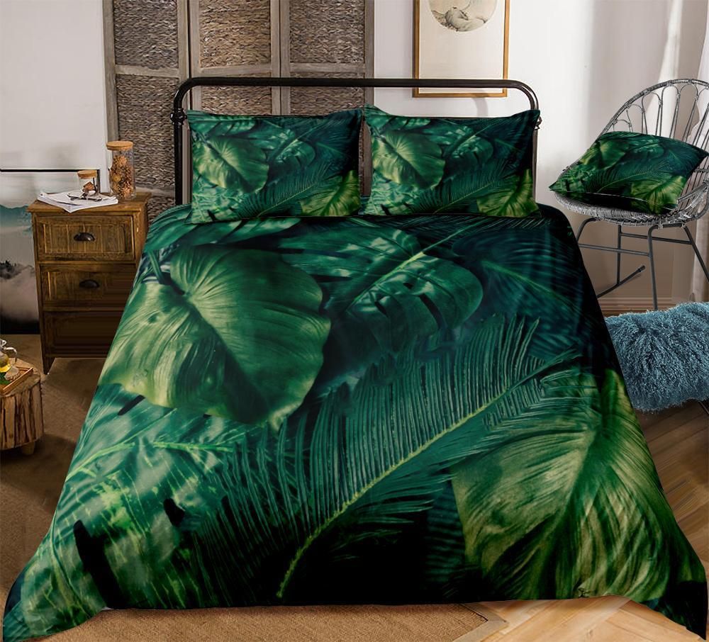 Palm Leaves Dark Green Bedding Set