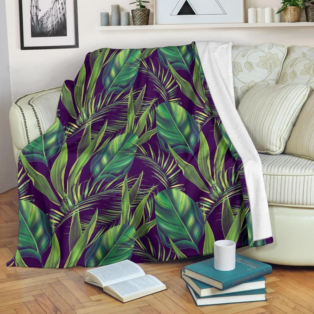 Palm Leaves Pattern Print Design Vintage Fleece Blanket
