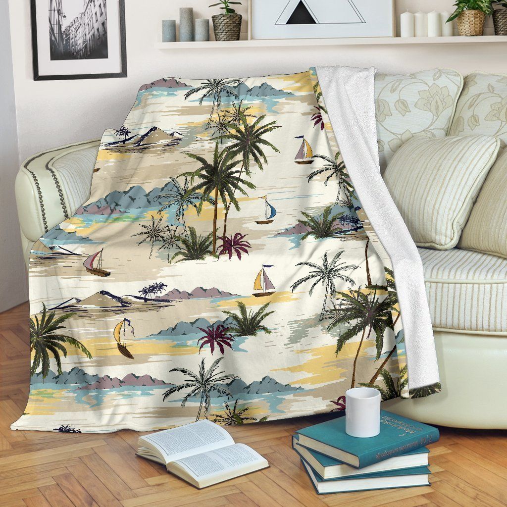 Palm Tree Beach Summer Vibes Printed Fleece Blanket