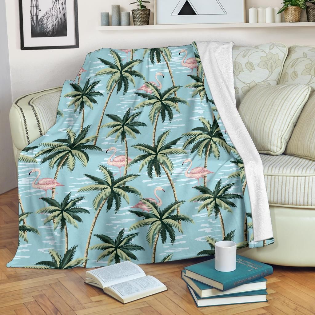 Palm Tree Pattern Print Design Blue Fleece Blanket