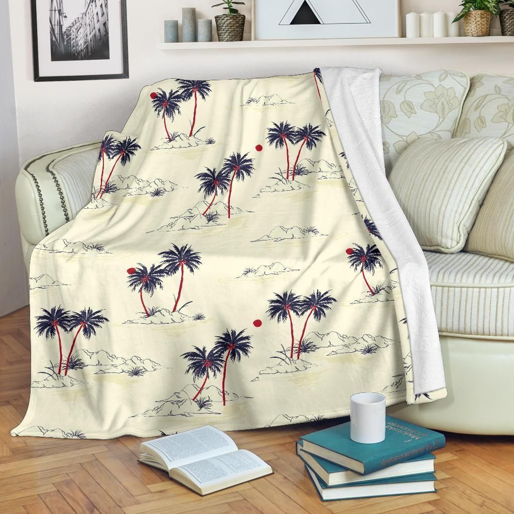 Palm Tree Pattern Print Design Taupe Fleece Blanket