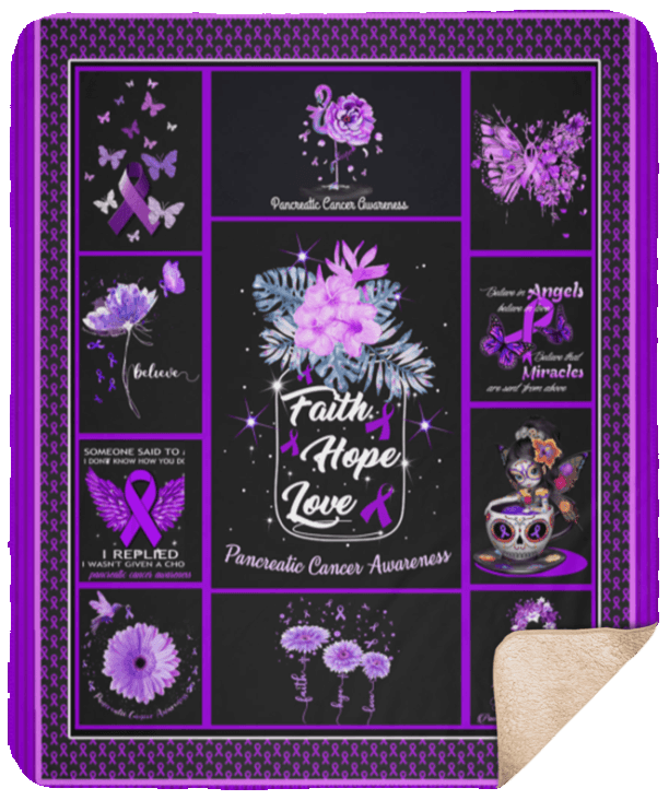 Pancreatic Cancer Awareness Faith Hope Love Sherpa Fleece Blanket