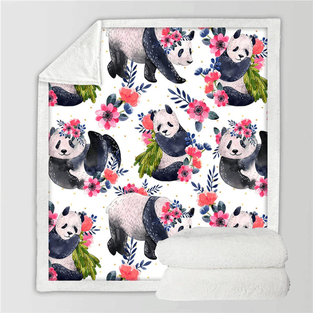 Panda And Flower Sherpa Fleece Blanket