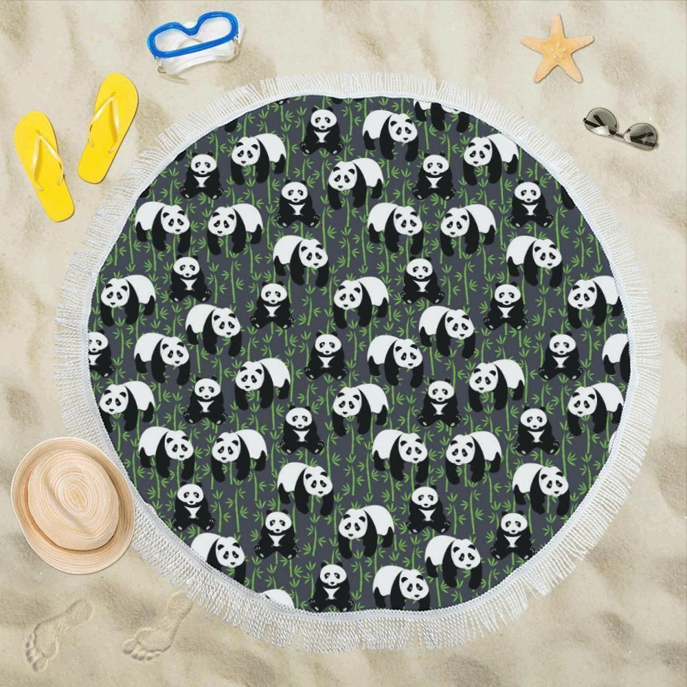 Panda Bear Bamboo Themed Print Round Beach Towel