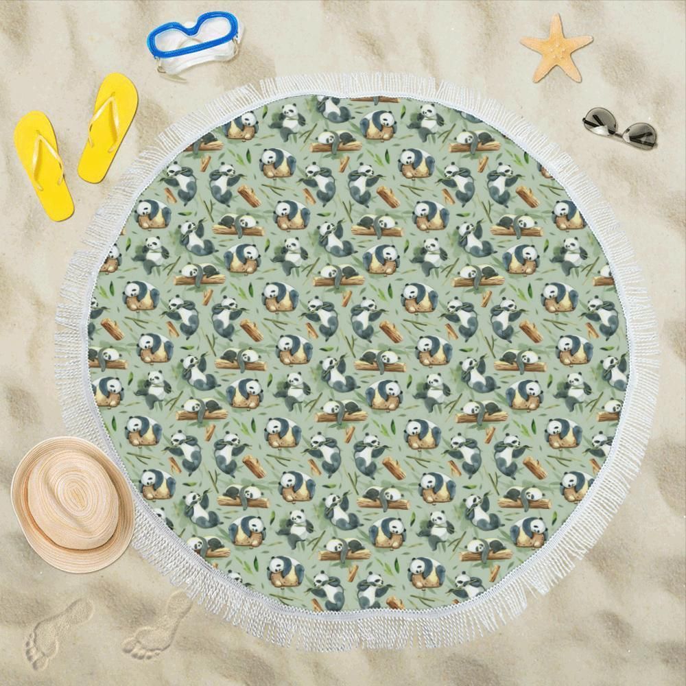 Panda Bear Design Bamboo Print Round Beach Towel
