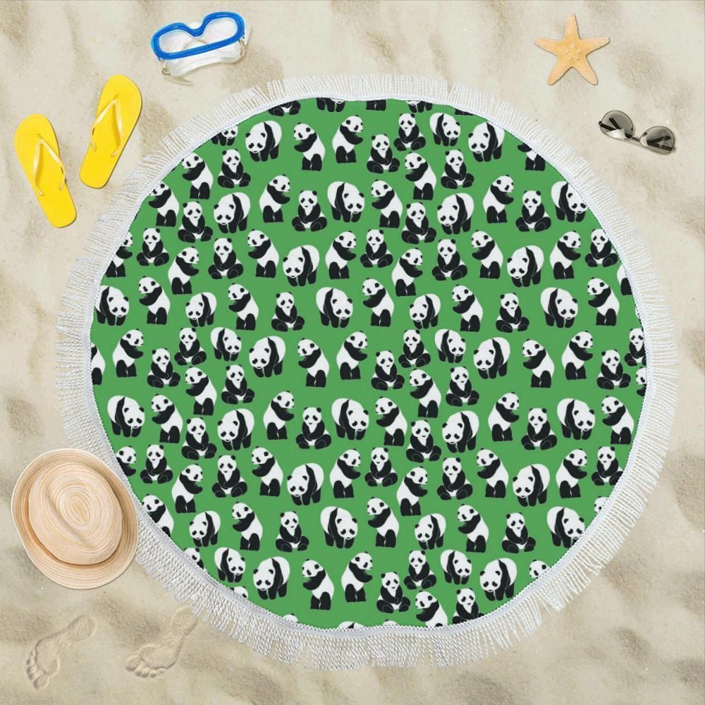 Panda Bear Pattern Themed Printed Round Beach Towel