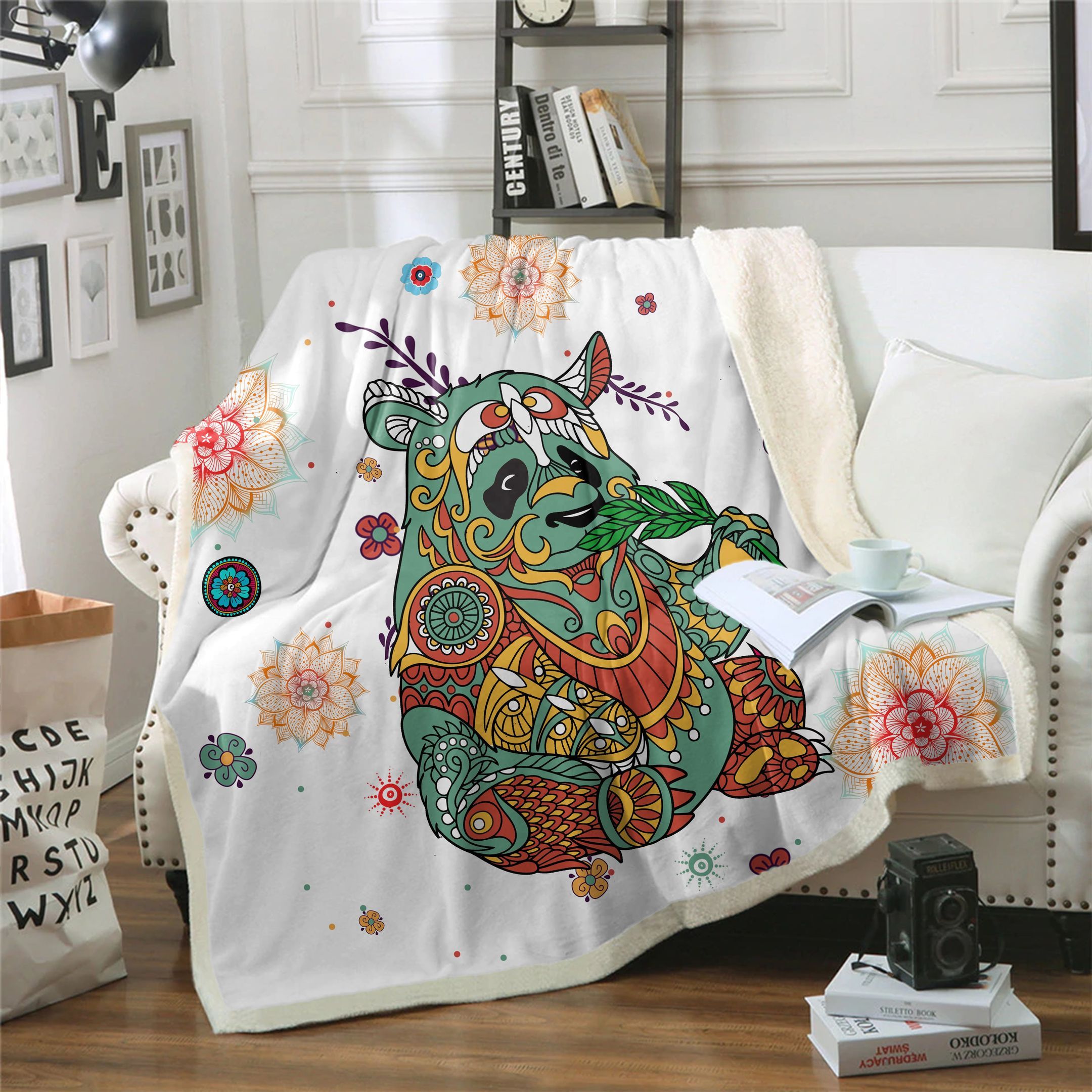 Panda Flower Sherpa Fleece Blanket