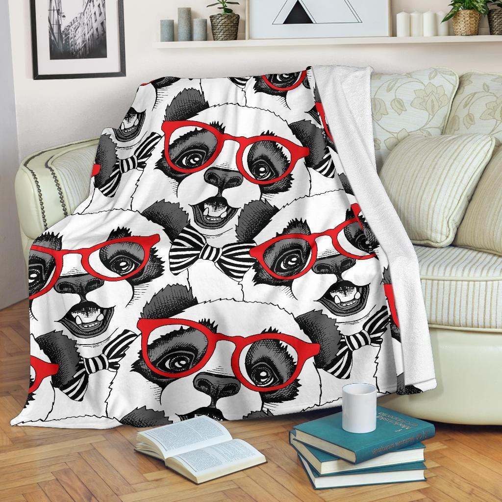 Panda Red Glasses Sherpa Fleece Blanket