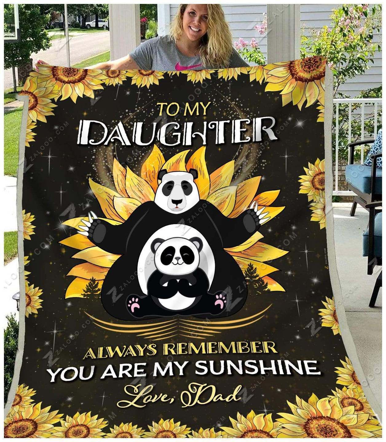 Panda Sunflower Sherpa Fleece Blanket