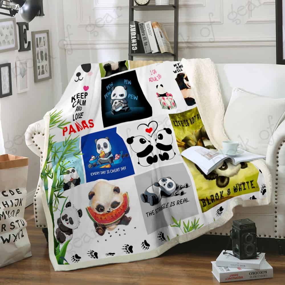 Pandas Sherpa Fleece Blanket