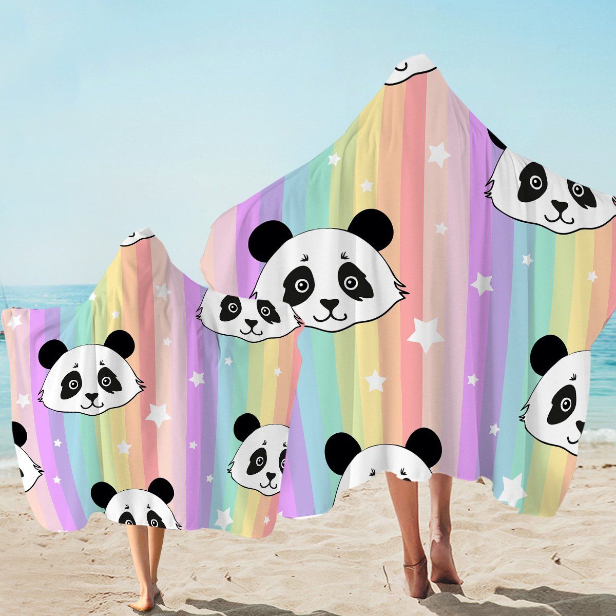 Pandas Rainbow Twinkle Star Printed Hooded Towel