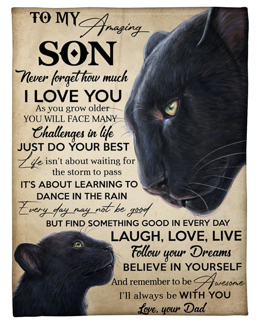 Panther Gift To My Son Never Forget I Love U Fleece Blanket Fleece Blanket