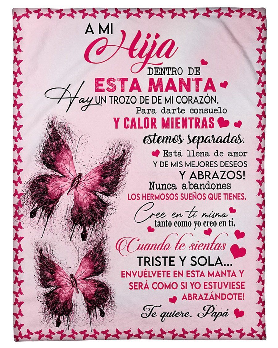 Papa To A Mi Hija With Pink Lovely Message Fleece Blanket Fleece Blanket