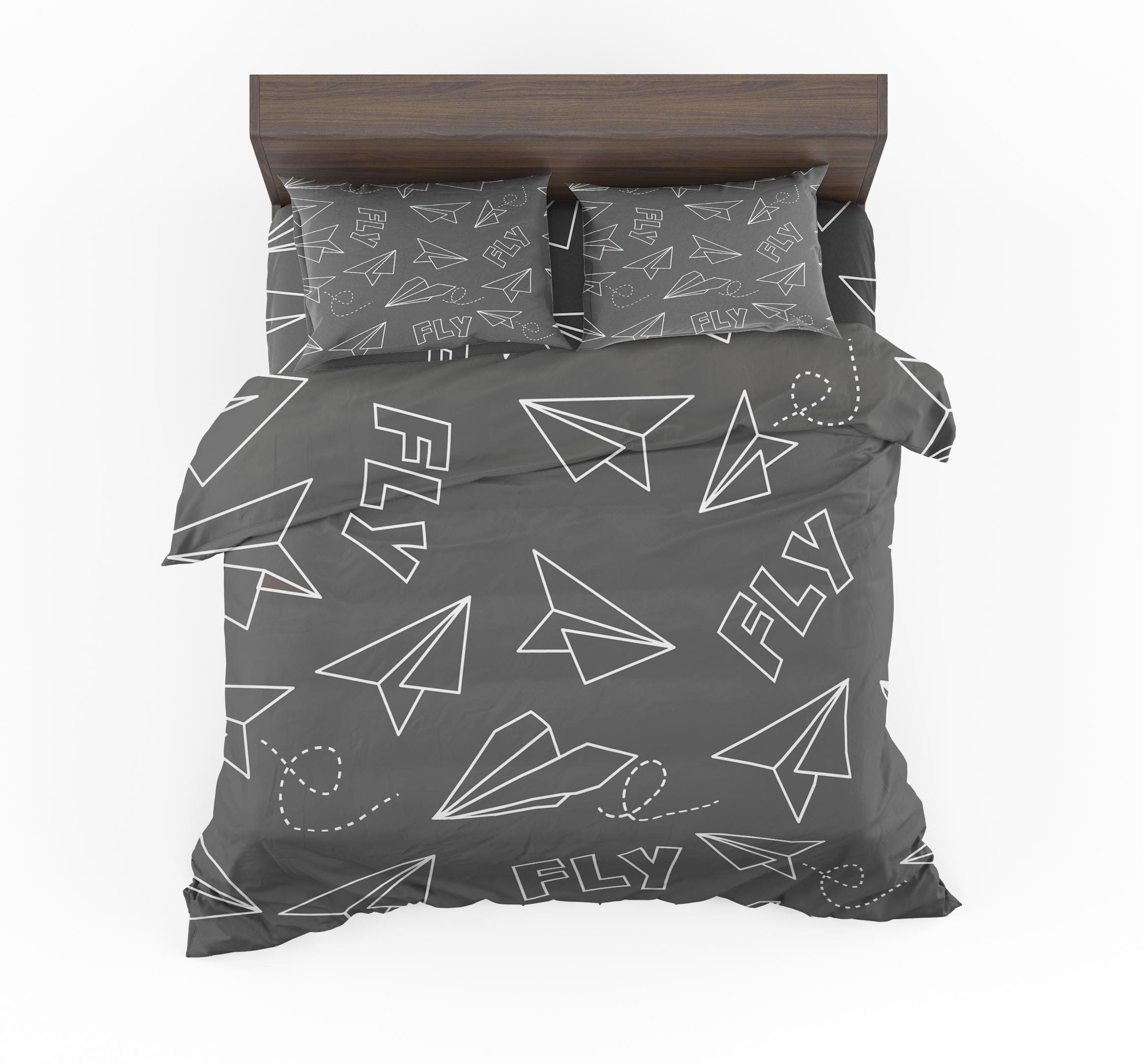 Paper Airplane And Fly Gray Designed Bedding Set
