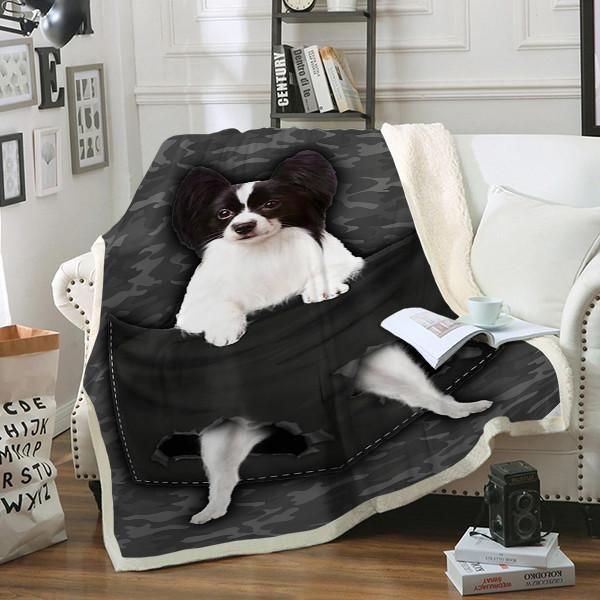 Papillon Dog Pocket Sherpa Fleece Blanket