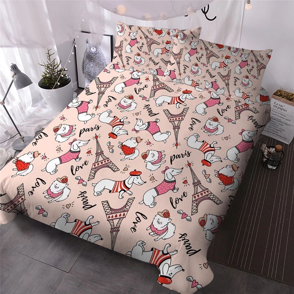 Paris And French Dogs Bedding Set