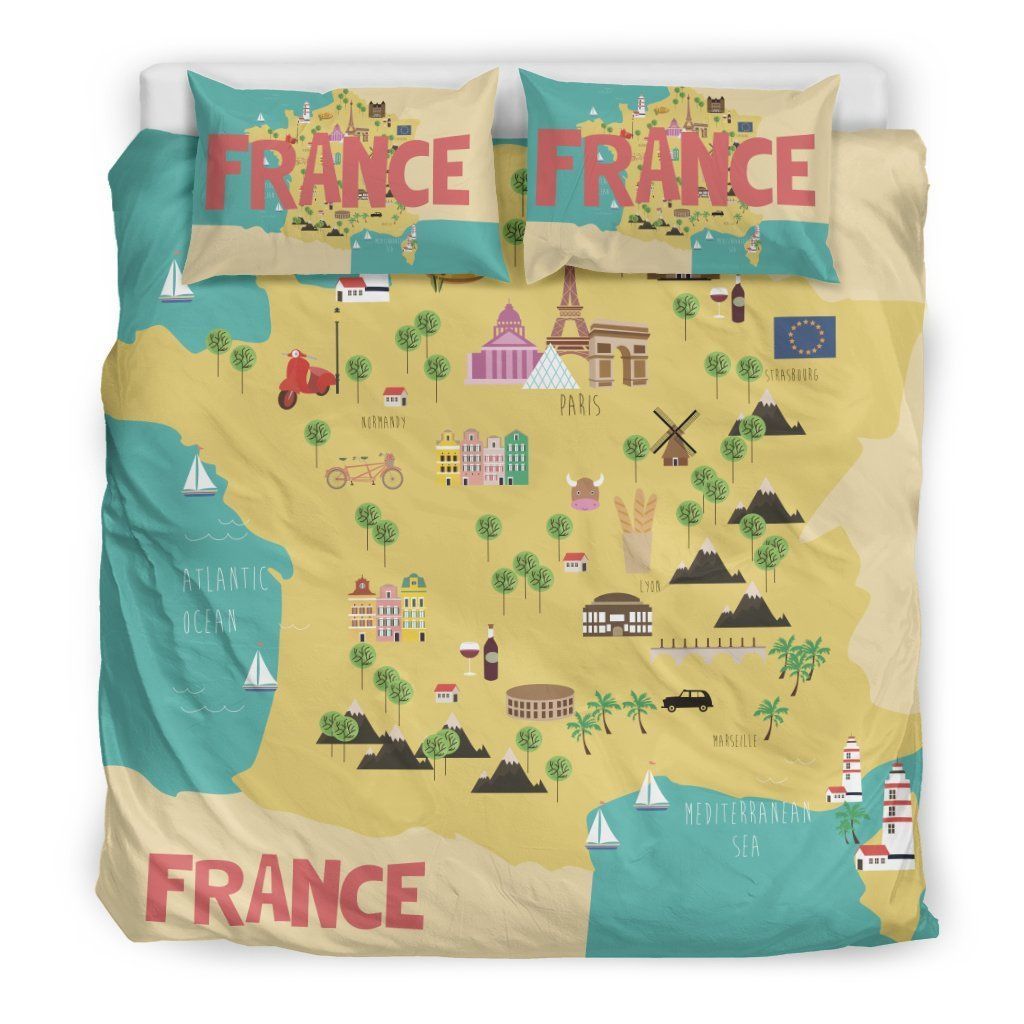 Paris France World Map Bedding Set