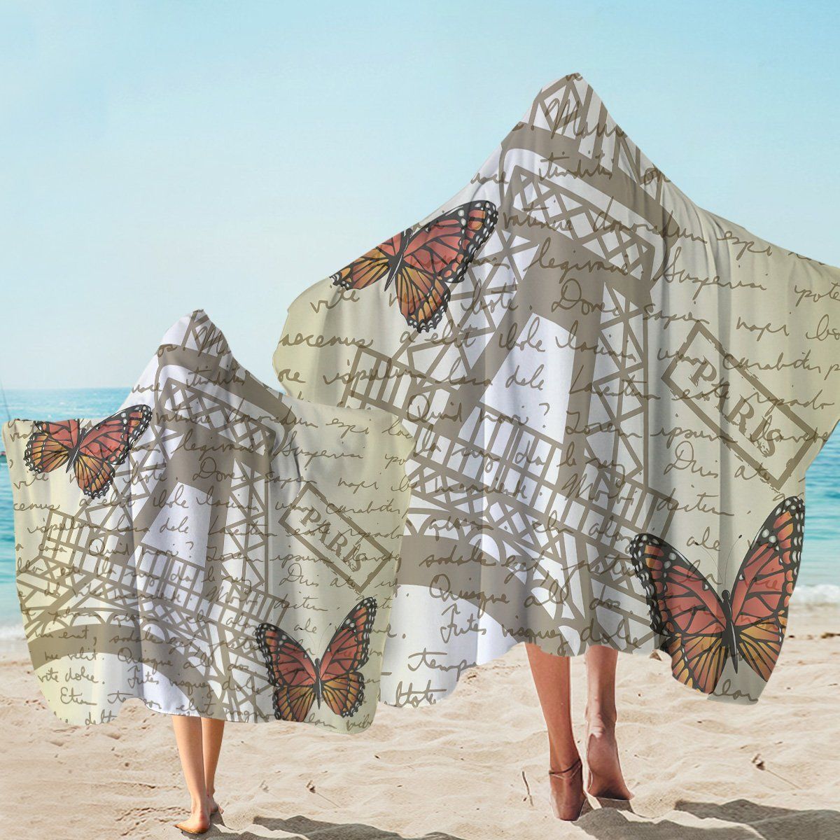 Paris Monarchs Letter Butterfy Printed Hooded Towel