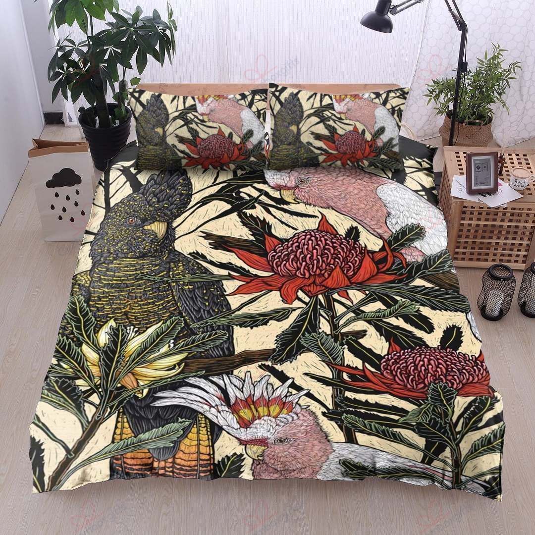 Parot Flower Pattern Printed Bedding Set