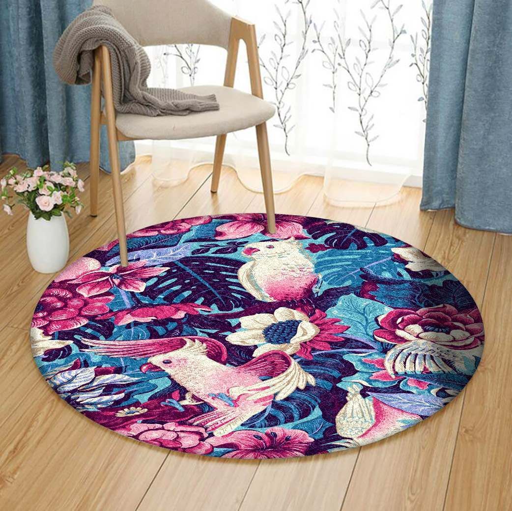 Parrot And Flower Round Carpet