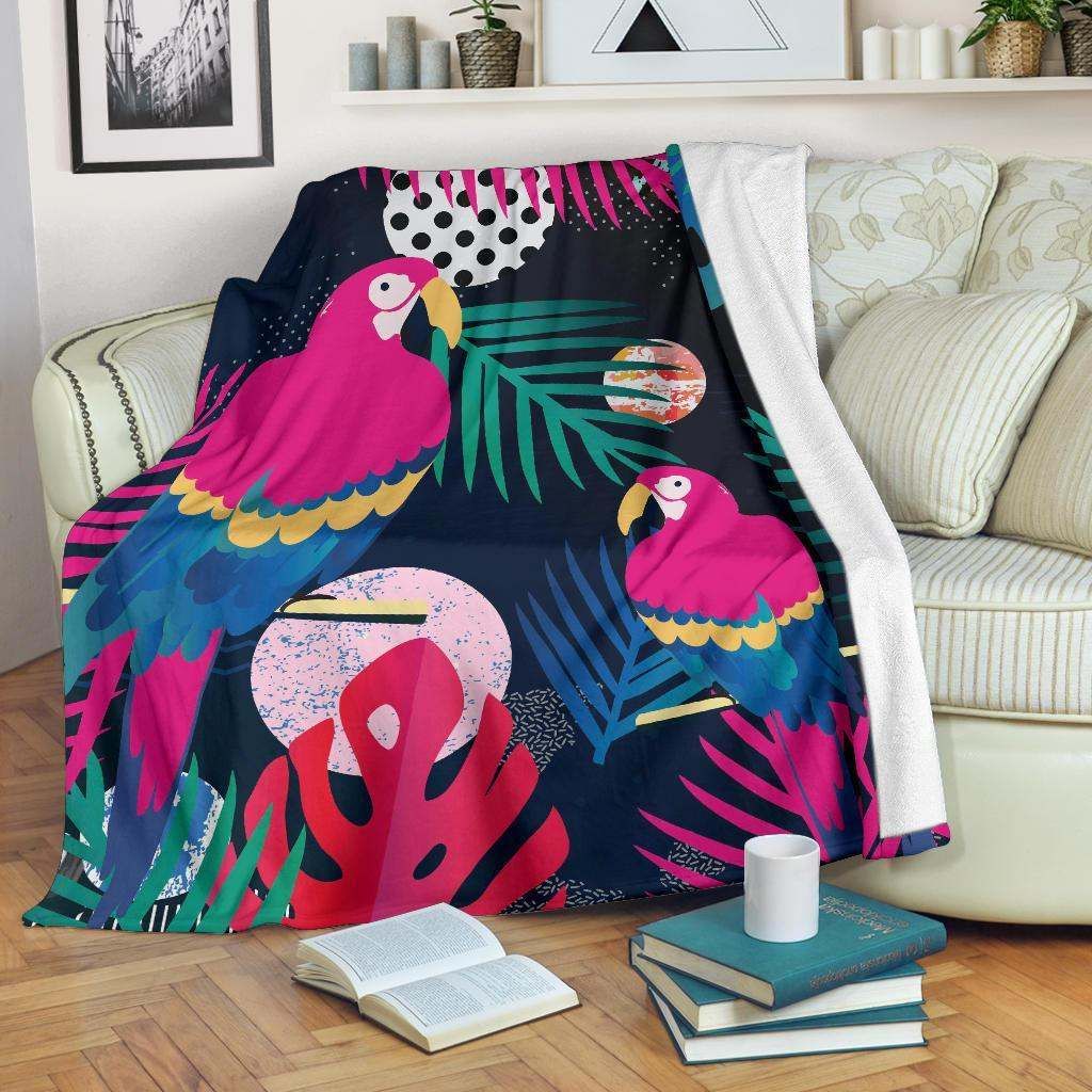 Parrot Bird Floral Sherpa Fleece Blanket