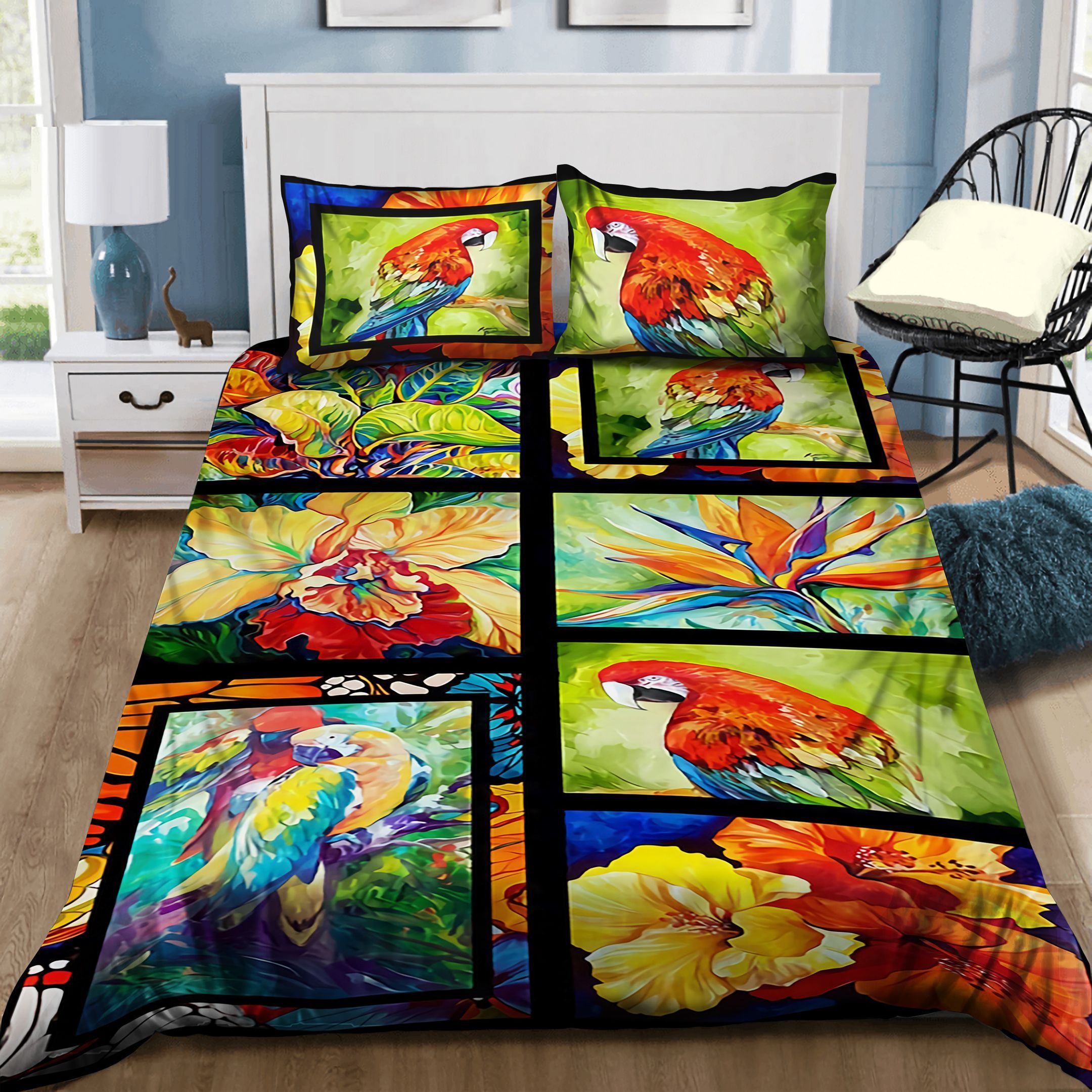 Parrot Flowers Hibiscus Bedding Set