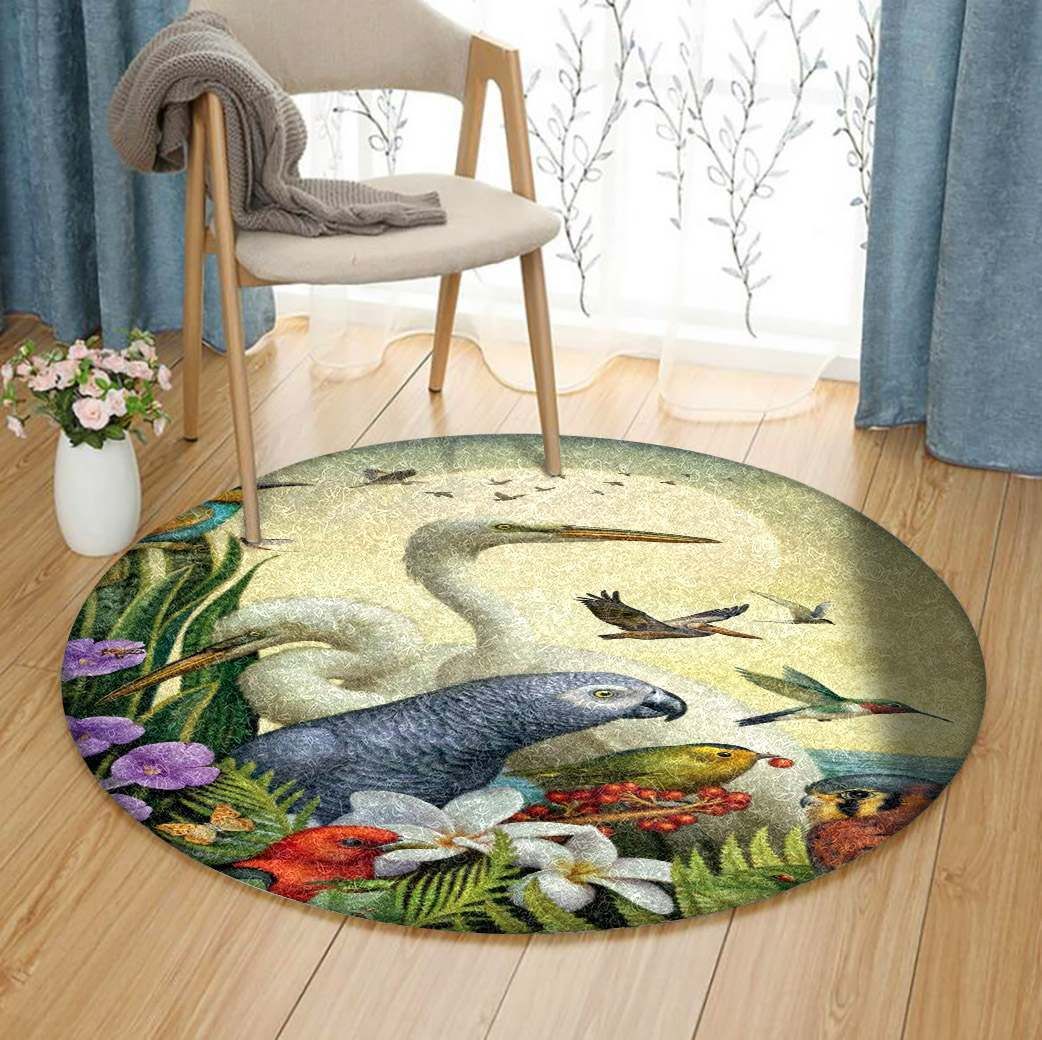 Parrot Hummingbird Stork Round Carpet