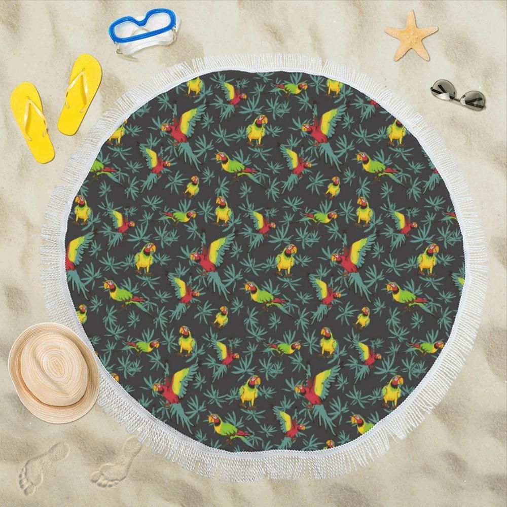 Parrot Pattern Printed Round Beach Towel