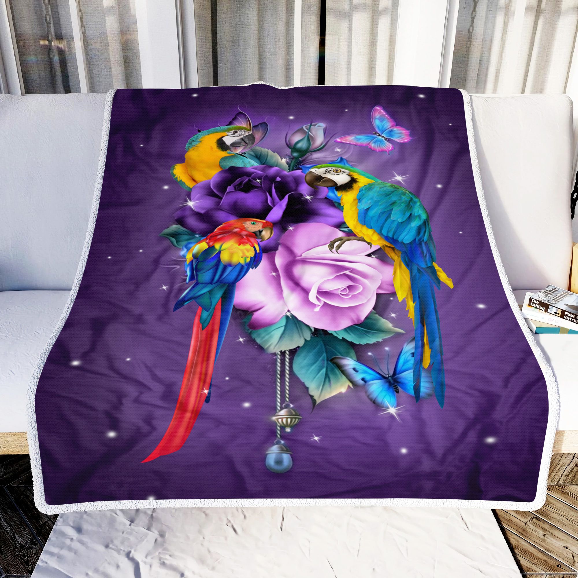 Parrot Rose Flower Art Fleece Blanket