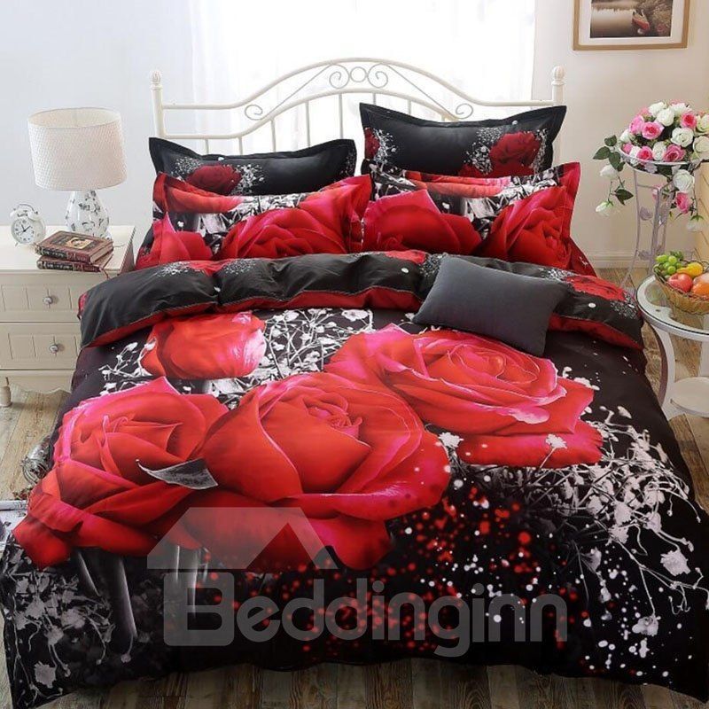 Passionate Romantic Red Roses Bedding Set