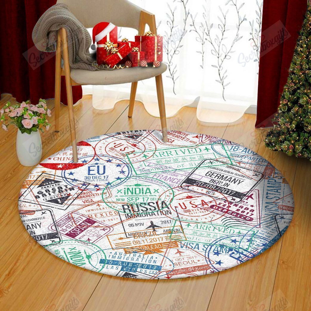 Passport Stamp Round Carpet