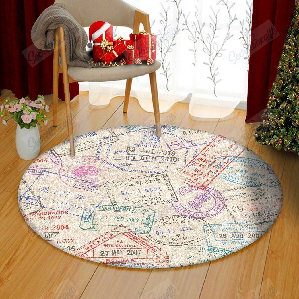 Passport Stamp Round Carpet